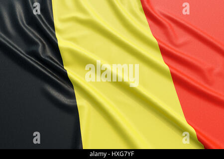 Belgien-Flagge. Wellige hoch detaillierte Stoff. Abbildung 3D-Rendering Stockfoto