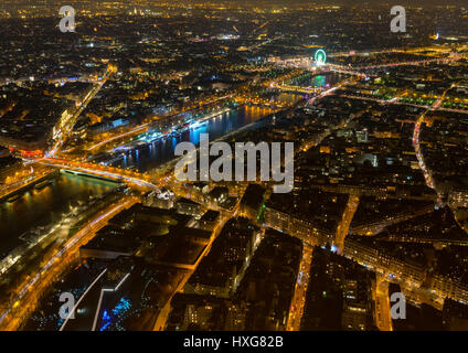 Nacht Stadtbild von Paris vom Eiffelturm, Frankreich Stockfoto