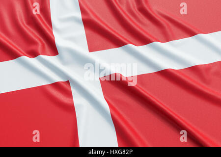 Dänemark Flagge. Wellige hoch detaillierte Stoff. Abbildung 3D-Rendering Stockfoto