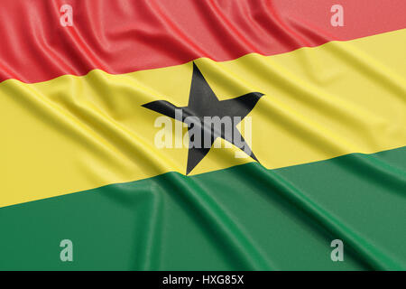Ghana Flagge. Wellige hoch detaillierte Stoff. Abbildung 3D-Rendering Stockfoto