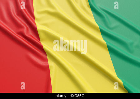 Guinea-Flagge. Wellige hoch detaillierte Stoff. Abbildung 3D-Rendering Stockfoto