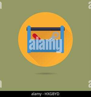 flaches Design lange Schatten Vektor Toolboxsymbol Stock Vektor