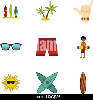 Surfen Icons set, flach Stil Stock Vektor
