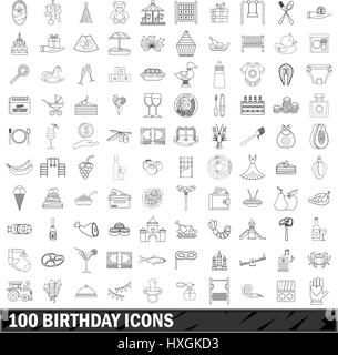 100. Geburtstag Icons Set, Umriss-Stil Stock Vektor