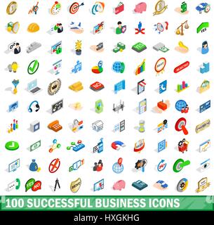 100 erfolgreiche Business Icons Set, isometrische Stil Stock Vektor