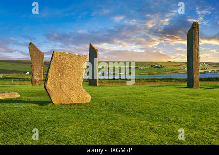 Neolithische Standing Stones von Stenness, Isle of Orkney, Schottland Stockfoto