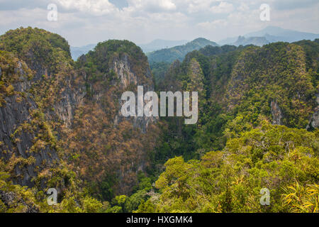 Schöne Kalksteinhügel in der Provinz Krabi, Thailand. Blick vom Berg Tiger Cave. Stockfoto