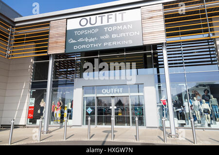 Outfit-Shop, Topman, Topshop, miss Selfridge, Wallis, Burton, Dorothy Perkins, Biggleswade, Bedfordshire, UK, A1 Retail Park Stockfoto