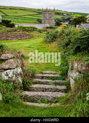 Feld-Grenze-Stil machte große Granitplatten bilden einen riesigen steinernen Rinder Raster in der Nähe des Dorfes Zennor auf der Küste von West Penwith Cornwall Stockfoto