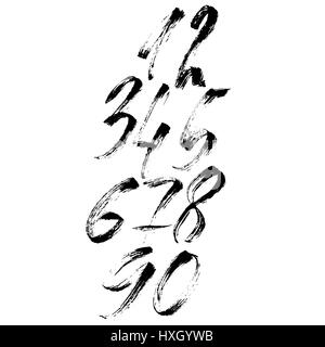 Satz von kalligraphischen Tinte zahlen. Trockenen Pinsel Schriftzug. Vektor-Illustration. Stock Vektor