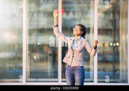 Sie ist sehr dankbar für ihren Erfolg Stockfoto