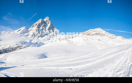 Panoramablick vom Cime Bianche italienischen Alpen im Winter in der Region Aostatal von Nordwest-Italien. Stockfoto