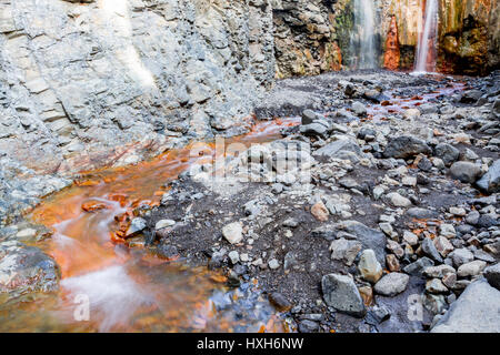 Cascada de Los Colores, Barranco de Las Angustias, Nationalpark Caldera de Taburiente, La Palma, Kanarische Inseln Stockfoto