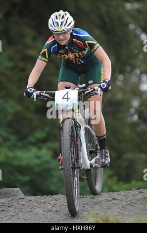 MARISKE SRRAUSS Frau MOUNTAIN BIKE Frau MOUNTAIN BIKE CATKIN BRAES GLASGOW Schottland 29. Juli 2014 Stockfoto