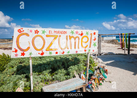 Zeichen der Strand von El Mirodor Beach auf Cozumel Stockfoto