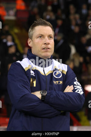 Millwall Manager Neil Harris während Sky Bet League One match bei Bramall Lane, Sheffield. Stockfoto