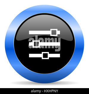 Schieber schwarz und blau Webdesign Runde Symbol "Internet" mit Schatten auf weißem Hintergrund. Stockfoto