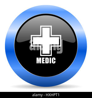 Medic schwarz und blau Webdesign Runde Symbol "Internet" mit Schatten auf weißem Hintergrund. Stockfoto