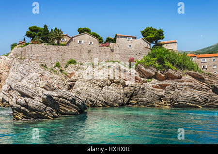 Insel Sveti Stefan. Resort in der Nähe von Budva, Montenegro. Balkan, Adria, Europa. Stockfoto