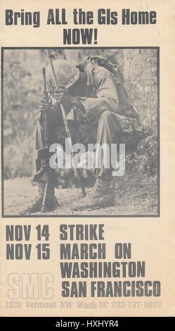 Vietnam Krieg-Ära Flugblatt des Student Mobilisierung mit dem Titel "bringen alle GIs jetzt nach Hause!, Oktober 1969. "befürworten ein Bildungsstreik und Märsche auf San Francisco und Washington D.C. Stockfoto