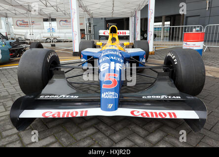 Nigel Mansells Rennen, 1992, Williams FW 14B Formel 1-Wagen, auf der Silverstone Classic Media Day Stockfoto