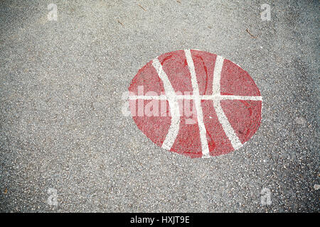 Details zu einem Basketball-Hof asphalt Zeichen. Stockfoto