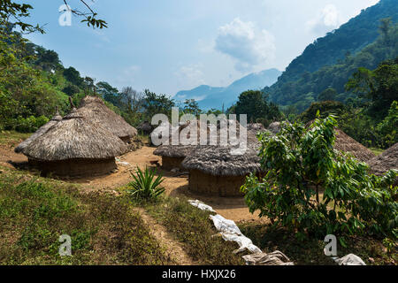 Kogi-Dorf im Wald in der Sierra Nevada de Santa Marta in Kolumbien Stockfoto