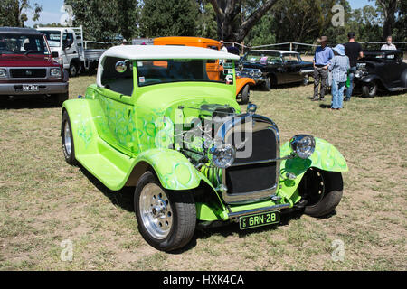 1928/29 Ford Modell A Hot Rod in Shades of Lime Green. Stockfoto