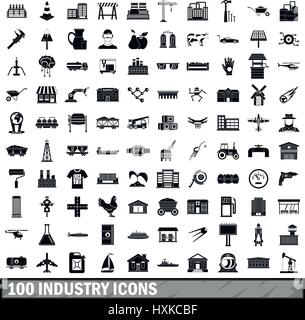 100 Industrie Icons Set, einfachen Stil Stock Vektor