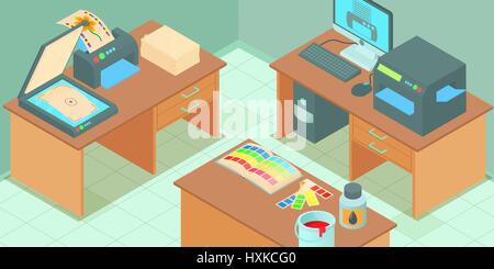 Druck-Prozess horizontale Banner, Cartoon-Stil Stock Vektor