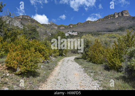 Die felsigen Pass ist entlang den Berghang oberhalb des Klosters von San Salvador Leyre. Stockfoto