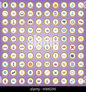 100 Hi-Tech Icons set im Cartoon-Stil Stock Vektor
