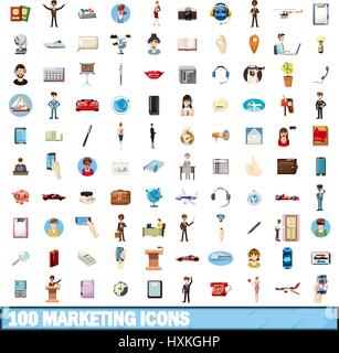 100 Symbole marketing gesetzt, cartoon-Stil Stock Vektor