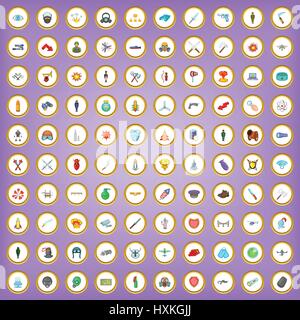 100 militärische Symbole festlegen im Cartoon-Stil Stock Vektor