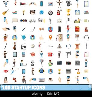 100 Start Icons set, cartoon-Stil Stock Vektor