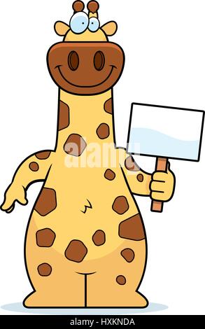 Eine Karikatur Illustration einer Giraffe mit einem Schild. Stock Vektor