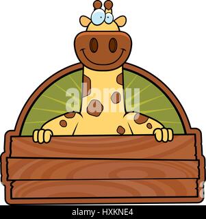Eine Karikatur Illustration einer Giraffe mit einem Holzkreuz ein Zeichen. Stock Vektor