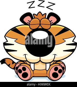 Ein Cartoon Illustration ein Säbelzahntiger Cub ein Nickerchen. Stock Vektor