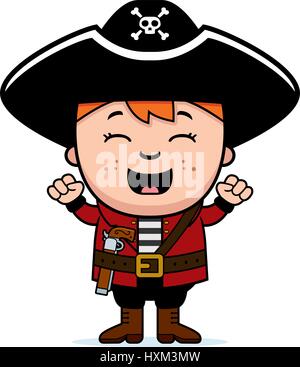 Ein Cartoon Illustration ein Pirat junge aufgeregt und lächelnd. Stock Vektor