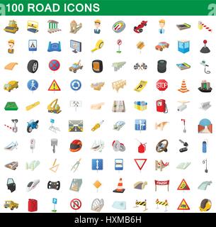 100 Straße Icons set, cartoon-Stil Stock Vektor