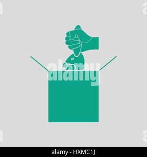 Kaninchen in magische Box Symbol. Grauer Hintergrund mit grün. Vektor-Illustration. Stock Vektor