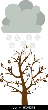 bunte Winterbild mit Baum mit der Cloud und Schneeflocken fallen Stock Vektor