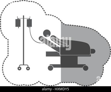 Aufkleber monochrome Piktogramm Person im klinischen Bett im Krankenhaus Stock Vektor