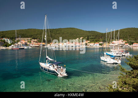 Blick über Fiskardo auf der Insel Kefalonia in Griechenland Stockfoto