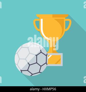 Handball Ball und Gold Pokal flache Bauweise lange Schatten-Symbol Stock Vektor