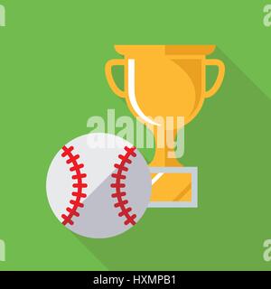 Baseball Ball und Gold Pokal flache Bauweise lange Schatten-Symbol Stock Vektor