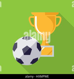 Soccer Ball und Gold Pokal flache Bauweise lange Schatten-Symbol Stock Vektor