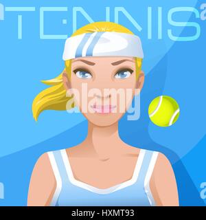 Junge Frau Tennis Spieler-Avatar. Sport aktiven Lebensstil Stock Vektor