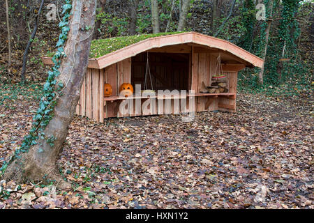 Tierheim in einem Wald in der Nähe von Aarhus, Dänemark Stockfoto