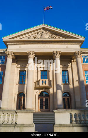 Derby-Stadt, dem neoklassischen Portikus von Derby Stadtrat Gebäude im Zentrum der Stadt, Derbyshire, UK Stockfoto